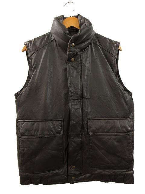 エディーバウアー EDDIE BAUER 80s 黒タグ オールレザー グースダウン ベスト ヴィンテージ ダークブラウン S