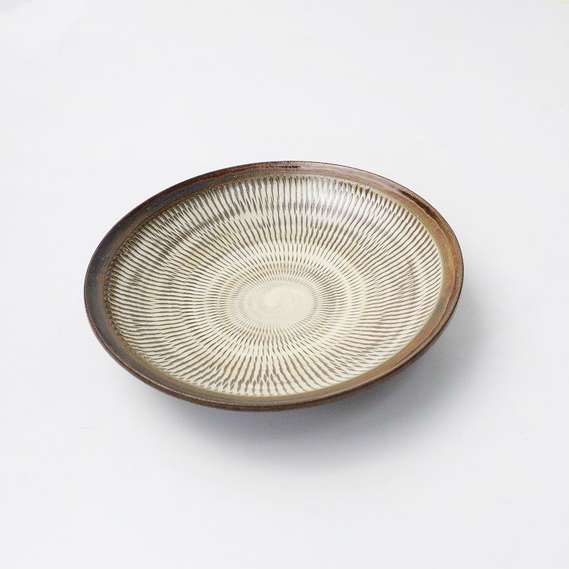 人気商品 美品 小鹿田焼 飛び鉋 6寸皿 18cm/ 食器 陶器 お皿【2400014074819】