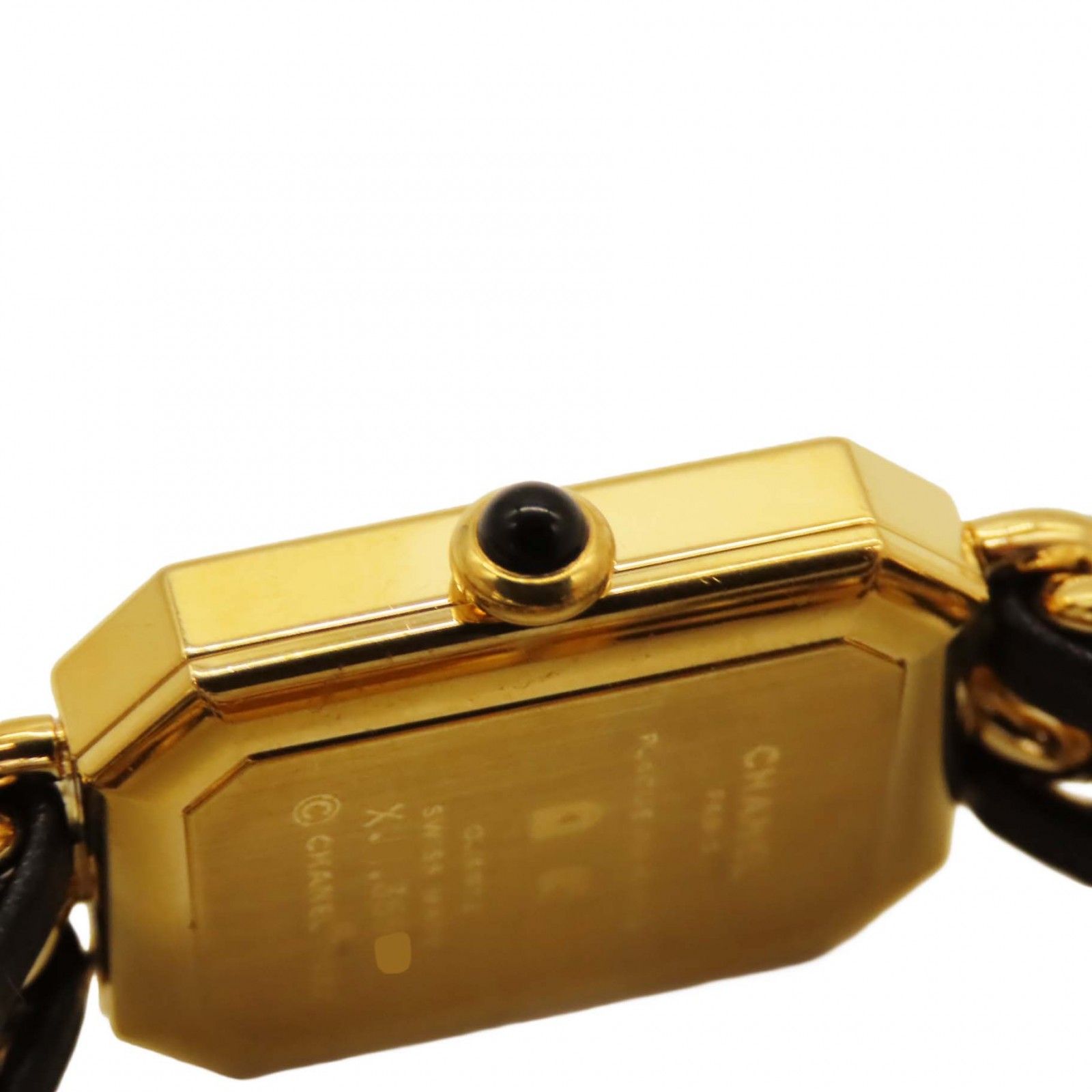 シャネル CHANELプルミエール LサイズGP×革26mm×20mm ブラック文字盤 シャネル CHANEL プルミエール Lサイズ GP×革 26mm×20mm ブラック文字