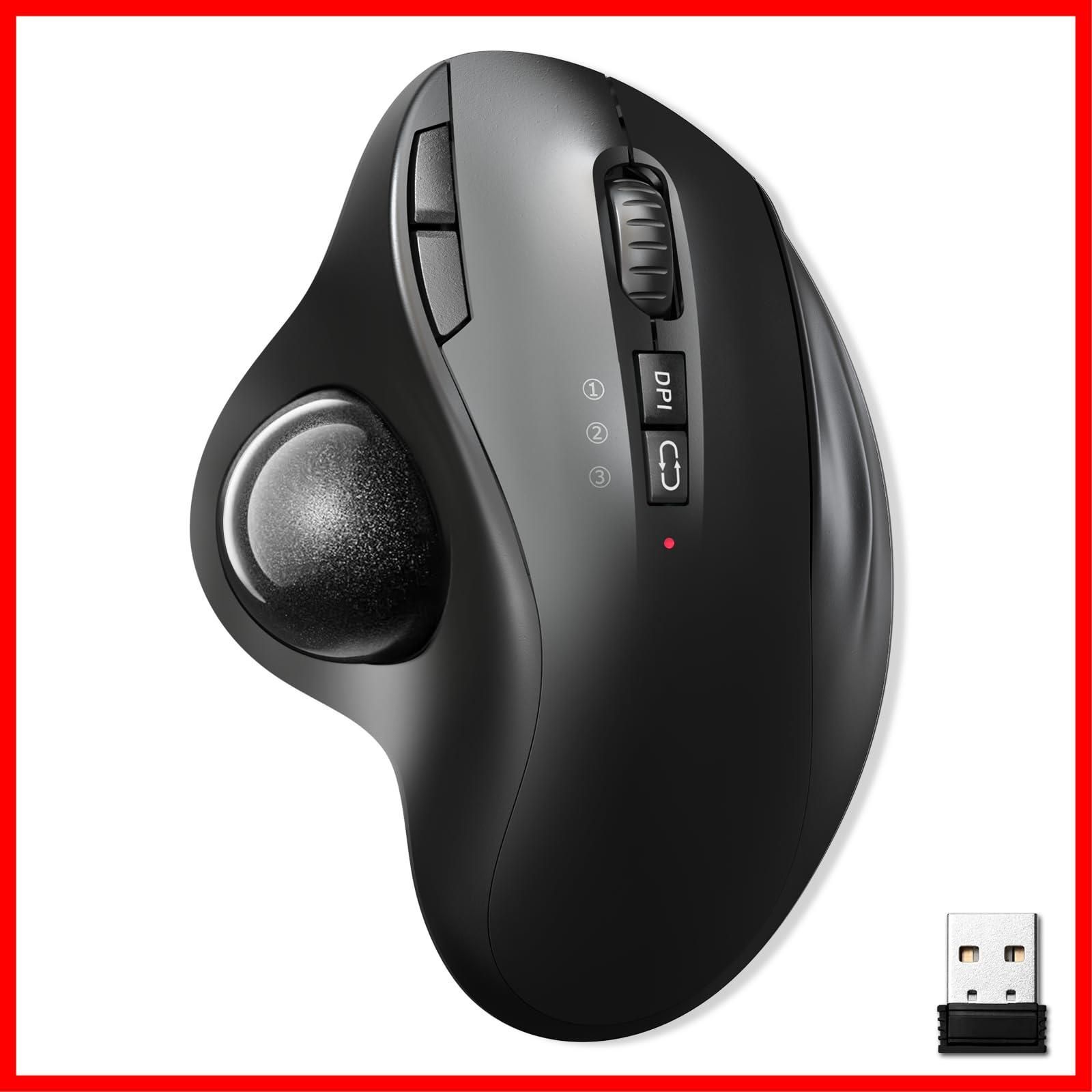 【人気商品】Type-C充電 大容量バッテリー搭載 Bluetooth 3台同時接続 マウス 静音タイプ 無線2.4GHz/Bluetoothに両対応 エルゴノミック トラックボールマウス 瞬時接続 レシーバー付属 親指操作 ワ