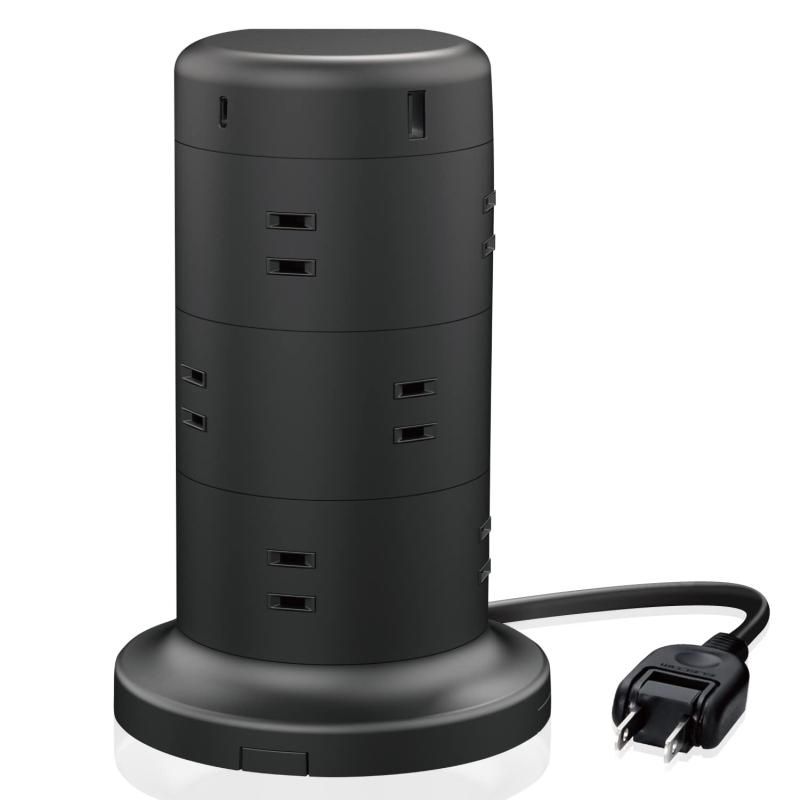 エレコム 電源タップ タワー型 延長コード [ 12個口 u0026amp- USB-C×2ポート USB×3ポート ] USB PD 45W