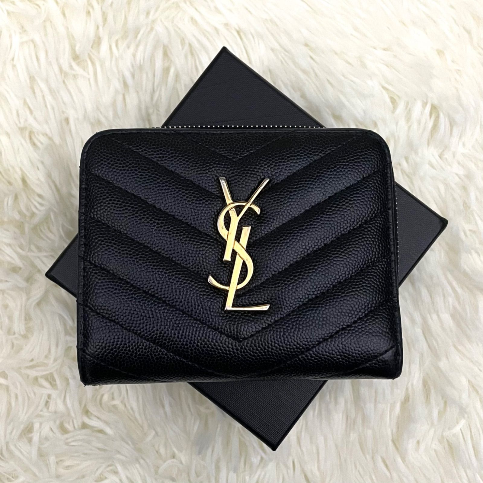 ✨未使用に近い✨　サンローラン　ミニ財布　三つ折り　グリッター　ラメ　レザー　黒 希少サンローランパリ 三つ折財布 コンパクトウォレット グリッター