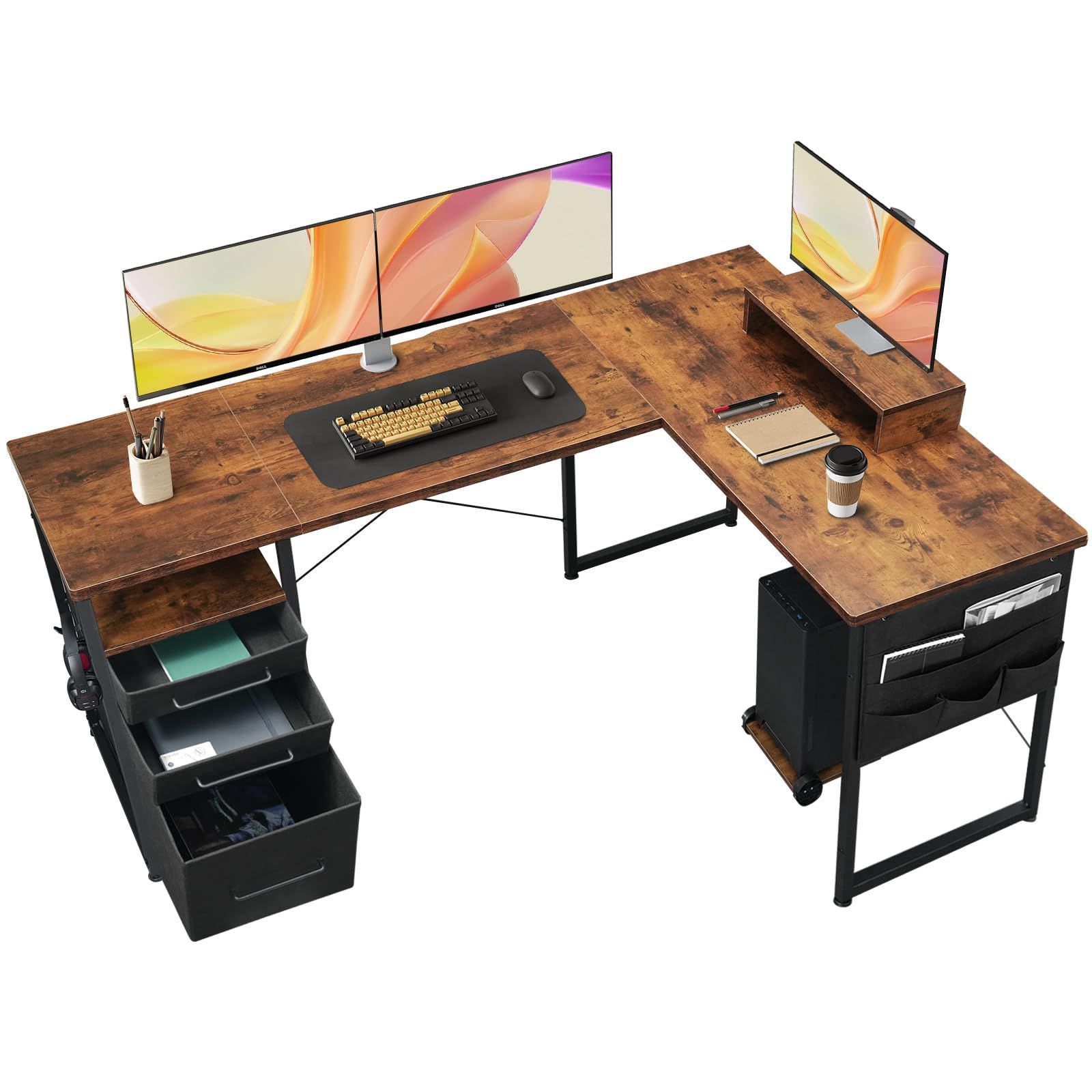 在庫セール コーナーデスク ワークデスク 勉強机 デスク pcデスク 引き出し付き 机 コーナーデスク 幅160cm×奥行112cm l字デスク 左右入替可 Maihail ビンテージ