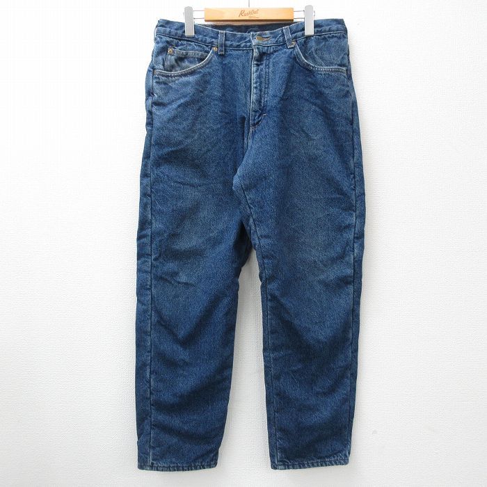 W34/古着 エルエルビーン LLBEAN ジーンズ メンズ 90s コットン 紺 ネイビー デニム 内側フリース spe 24sep26 中古 ボトムス ジーパン Gパ