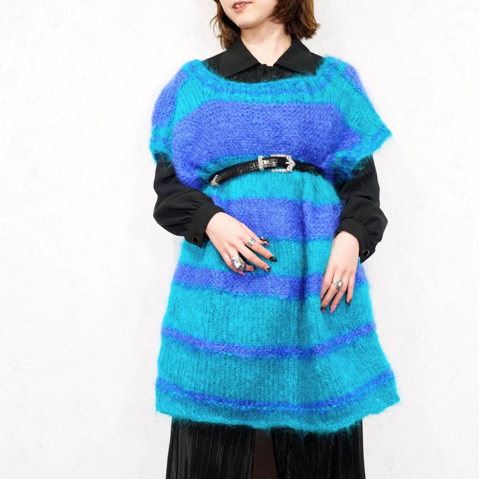 EU VINTAGE BORDER PATTERNED MOHAIR KNIT VEST|ヨーロッパ古着ボーダー柄モヘアニットベスト