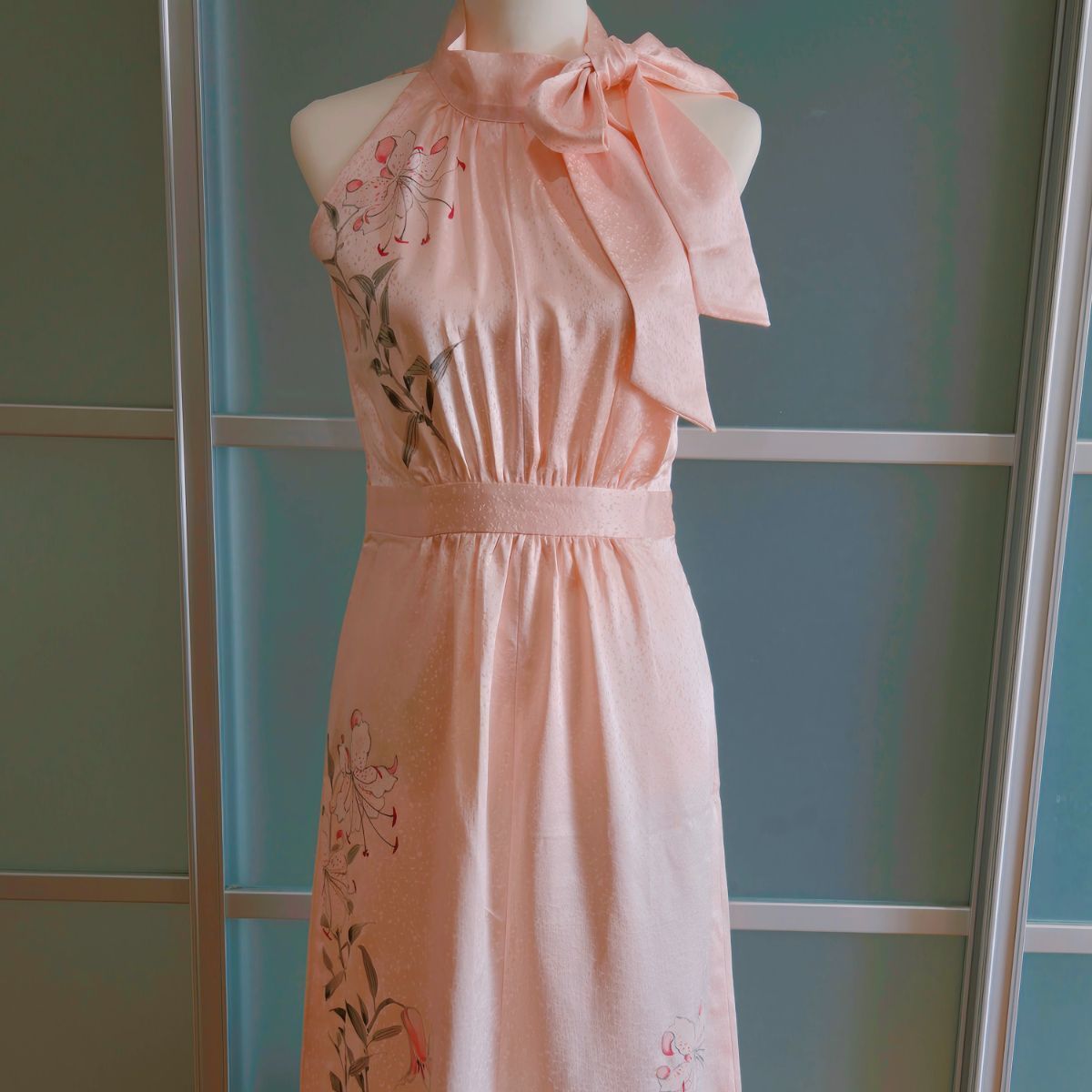 桜色♡着物ワンピース♡ハンドメイド♡新品♡百合柄♡一点もの♡pr28 