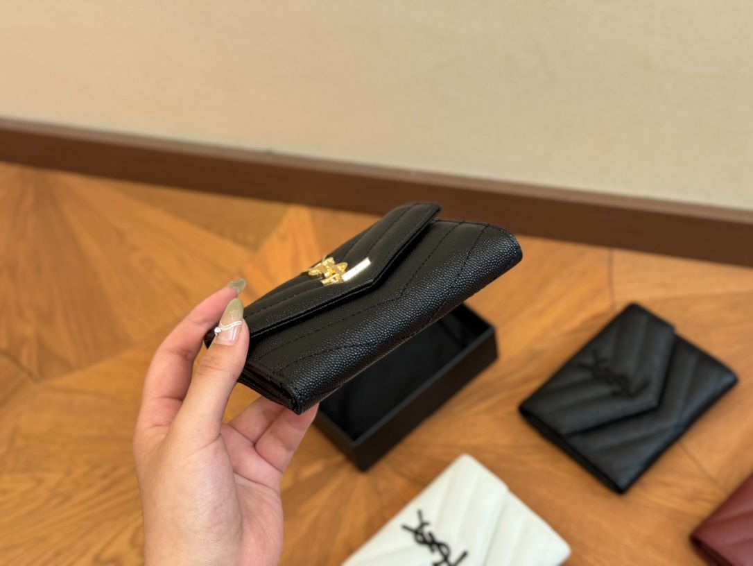 新品 YSL イヴサンローラン レザー 三つ折り財布 男女兼用  #02