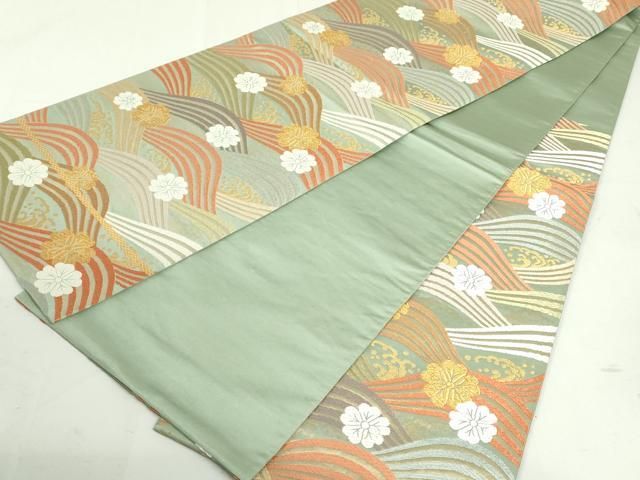 平和屋着物○六通柄袋帯 唐織 唐錦 錦彩浪花文 金糸 正絹