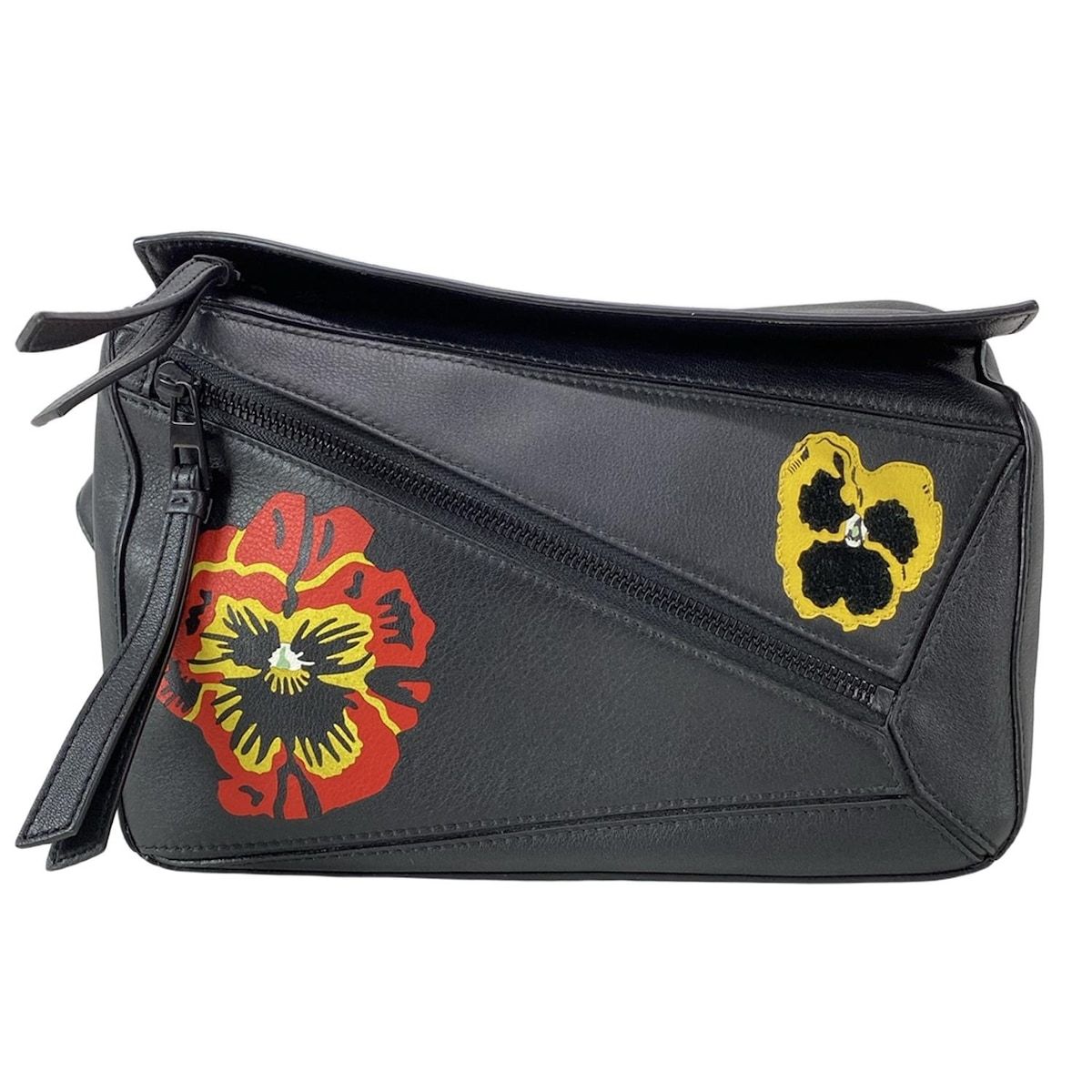 LOEWE ロエベ ウエストポーチ パズル バムバッグ スモール 黒×レッド×イエロー フラワー|パンジー|ジョー ブレイナード レザー