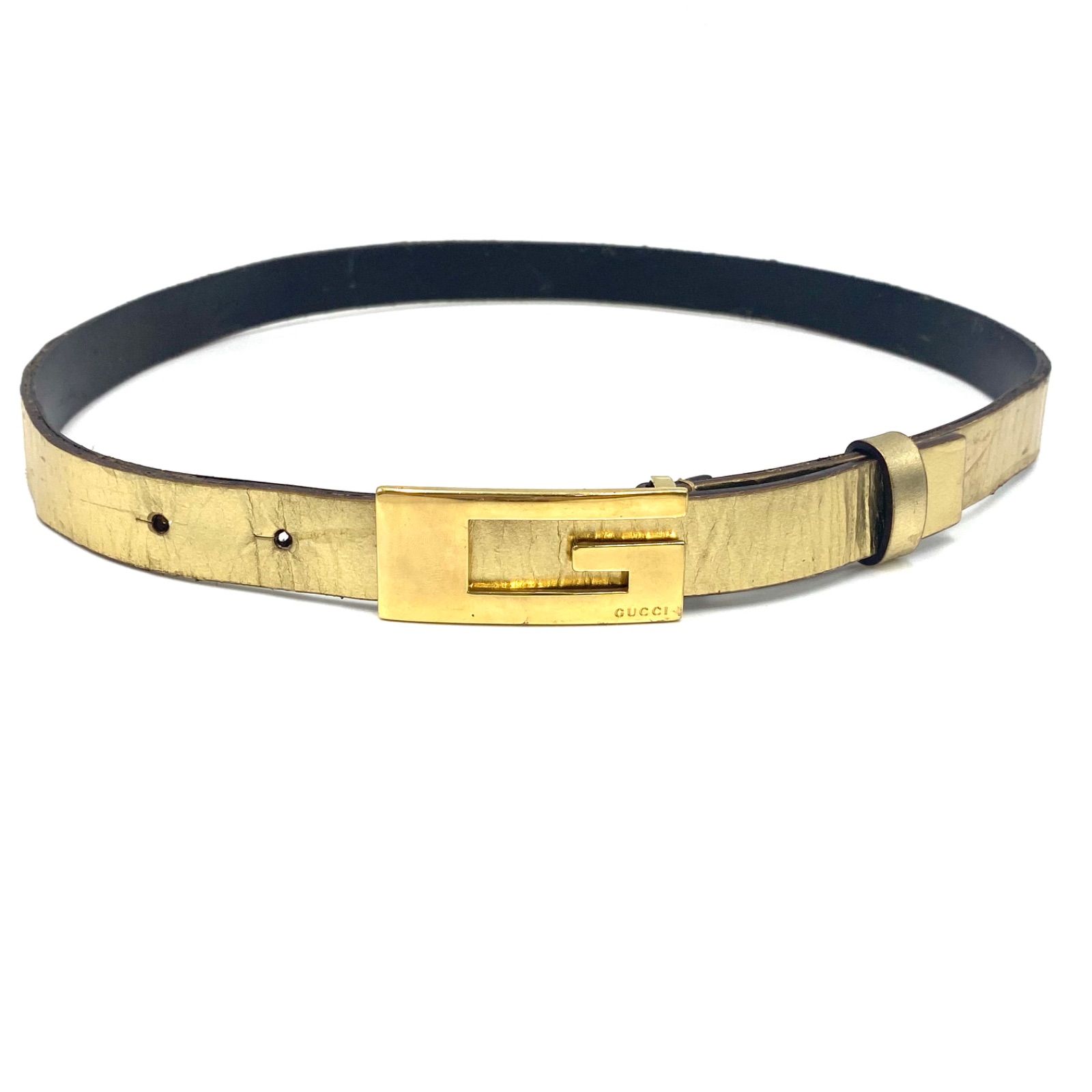 GUCCI グッチ ベルト ウエスト ゴールド レザー 本革 シリアルあり ロゴバックル