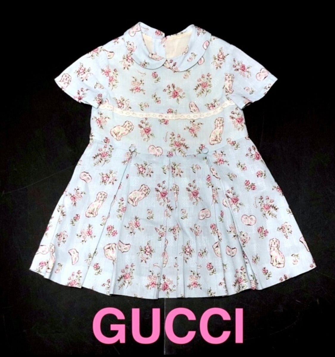 美品】GUCCI グッチ キッズ ベビー 花柄 レース プリーツドレス 