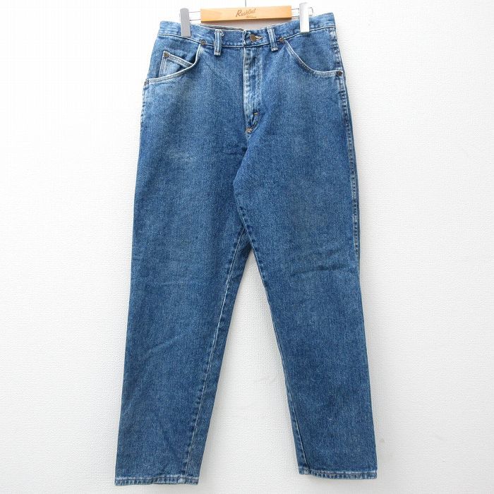 W33/古着 ラングラー ジーンズ メンズ 90s コットン 紺 ネイビー デニム 24jul08 中古 ボトムス ジーパン Gパン ロング パンツ