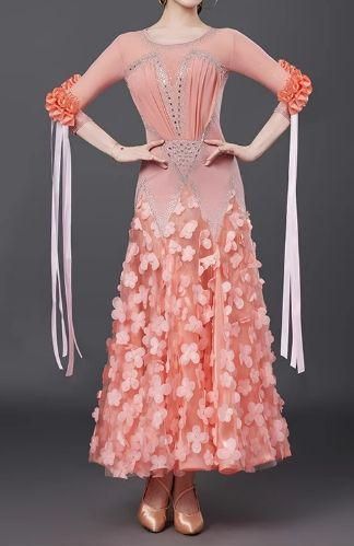 社交ダンスドレス スタンダードドレス 競技 立体花 ルンバ オーダー