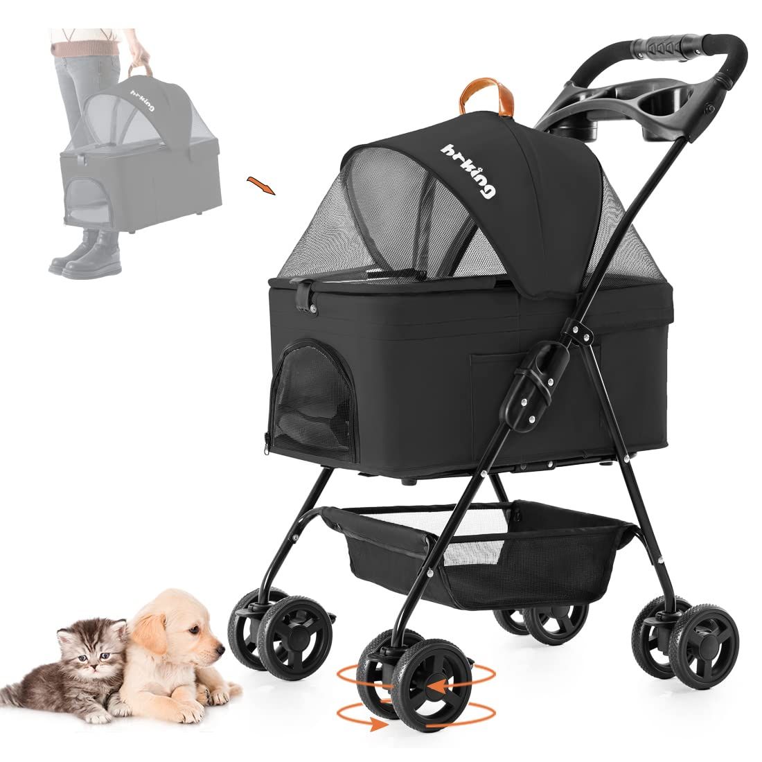 HRking 分離型 ペットカート 2Way 軽量 折りたたみ 犬用ベビーカー 猫 小型犬 多頭用 ペットキャリー 4輪360回転 多機能 取り外し可能 ペットバギー 組み立て簡単 お出かけ 介護用 旅行 ペット用