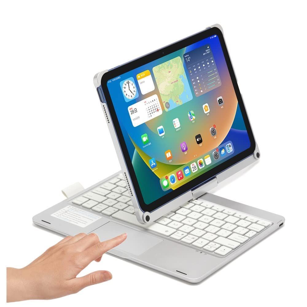 360度回転 2025 iPad 第10世代 キーボード タッチパッド搭載 バックライト付き iPad 10 2025 10.9インチ カバー トラックパッド キーボード付き アイパッド10 キーボードケース iPad 第10世代 銀