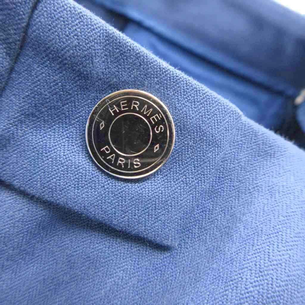 エルメス HERMES パンツ アンクル丈 セリエボタン 34 青 ブルー /UO  