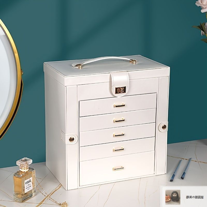 ジュエリーボックス ボックス 持ち運び 5段 大容量 ミラー付き 鏡 収納 箱 B0X 5 メイクボックス 化粧箱 ネックレス 指輪 ピアス イヤリング シンプル おしゃれ インテリア5-75