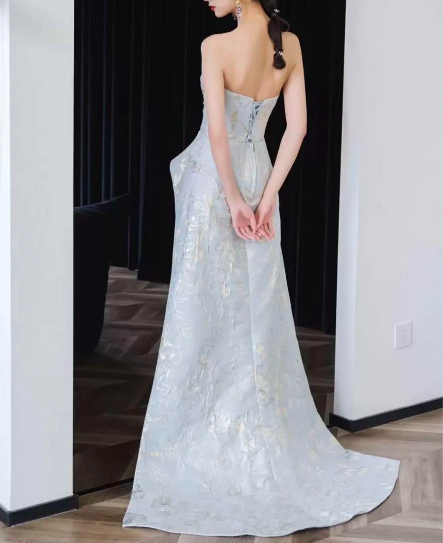 バイカラーにリボンがオシャレなベア イブニングドレス バイカラーにリボンがオシャレなベア イブニングドレス