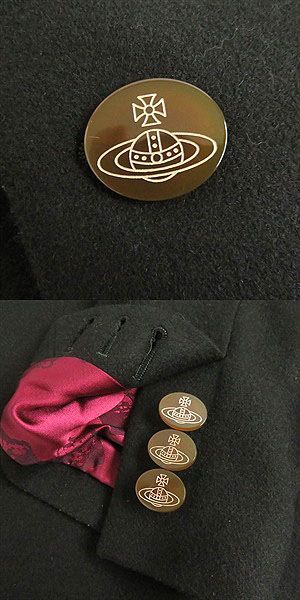 美品□ヴィヴィアンウエストウッド MAN オーブ ロゴボタン ミントカラー ウール メルトン デザインコート ダークグリーン 50 日本製 正規品　t01-st30220-413