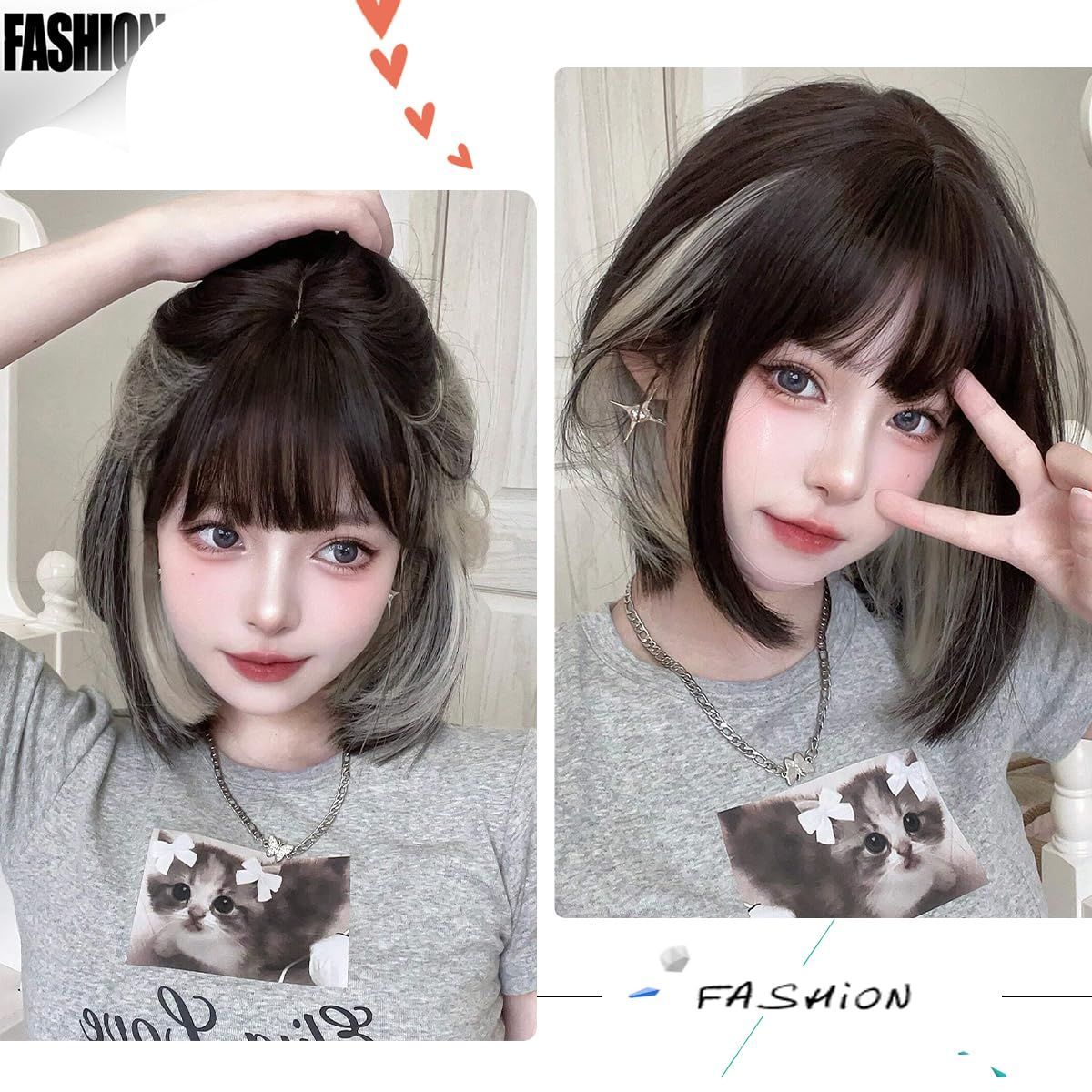 インナーカラー グレー 黒 かつら フルウィッグ レディース wig ショート ストレート ぱっつん前髪 小顔 原宿 ボブ 可愛い ナチュラル 自然  耐熱 Vigorousウィッグ 通気性 おしゃれ … - メルカリ