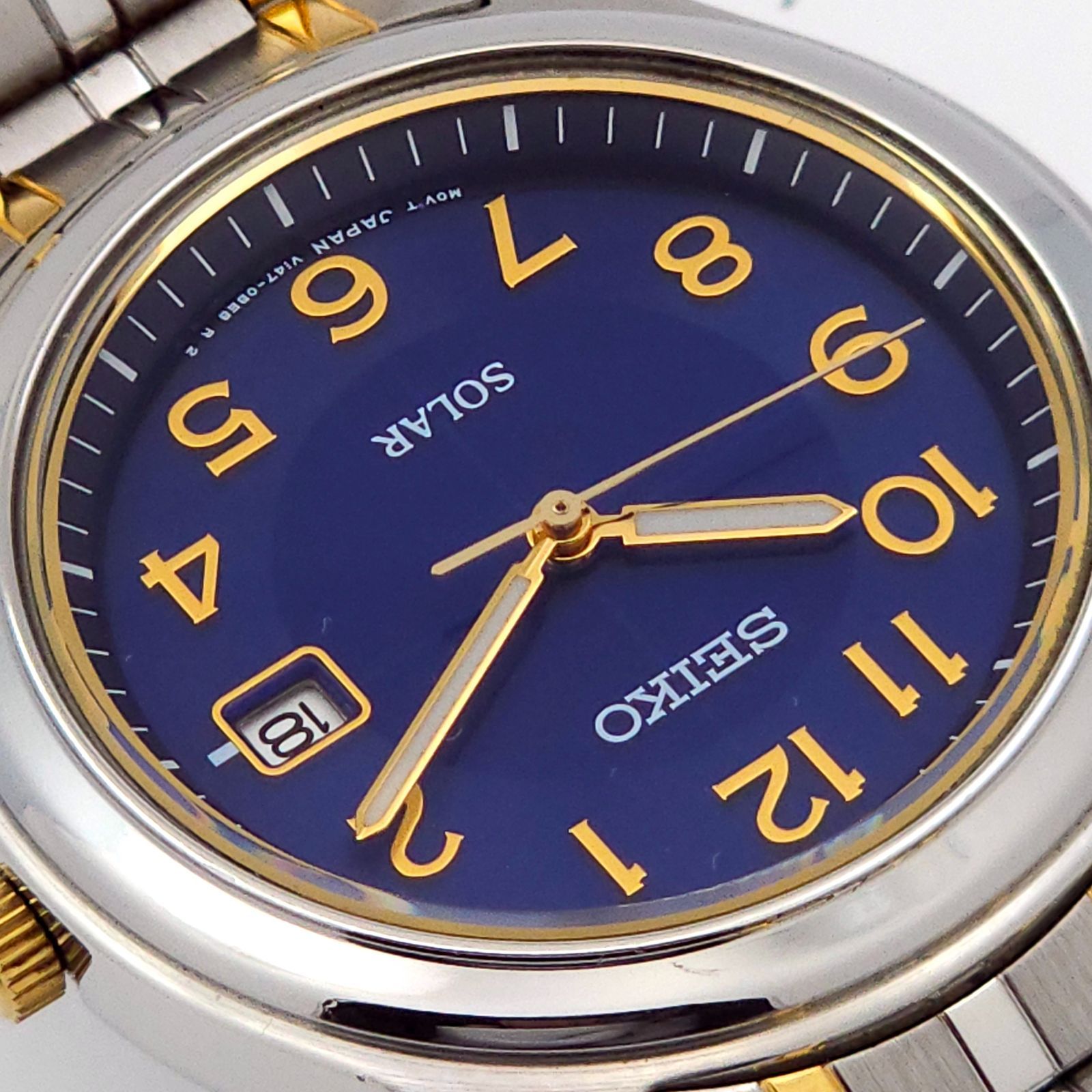 ☆良品 SEIKO セイコー V147-0AE0 ソーラーQZ 動作品 濃青 コンビ 