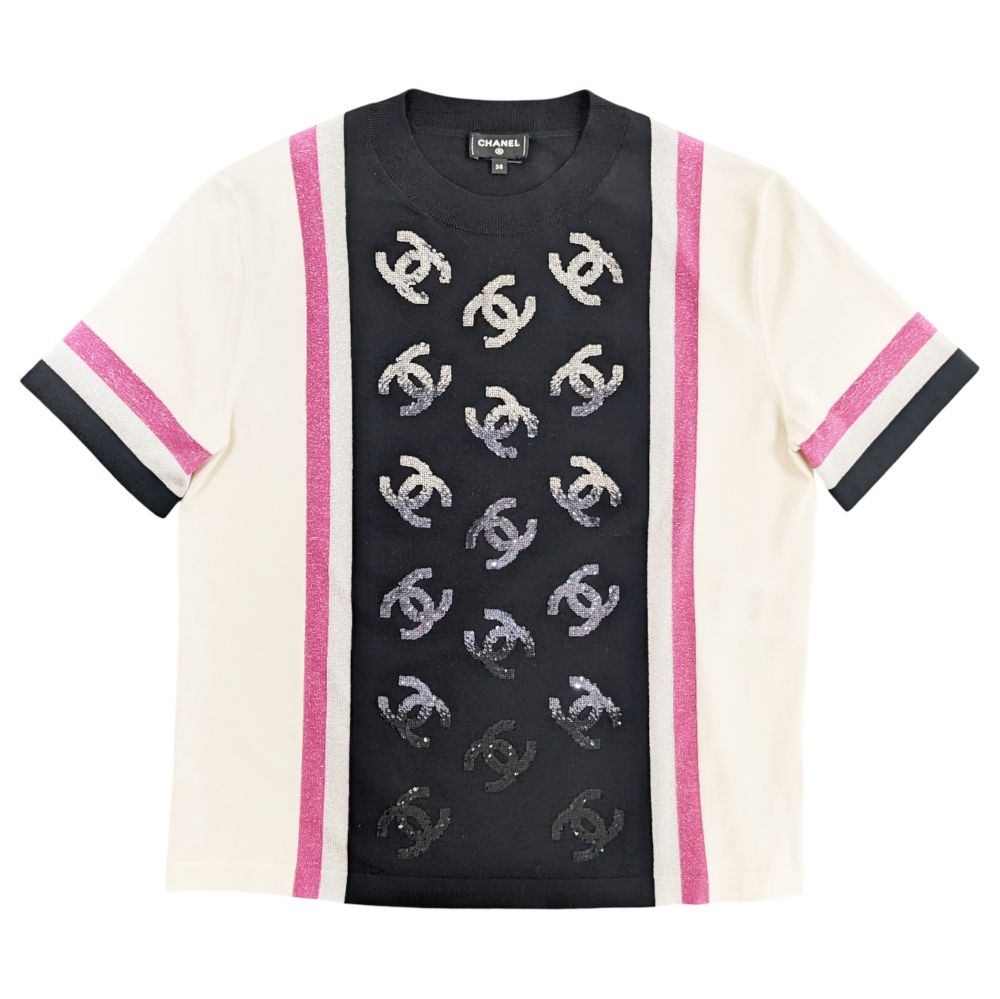 CHANEL ブラック 半袖ニット　L 日本直送】シャネル CHANEL 半袖 ニット ココマーク サマー