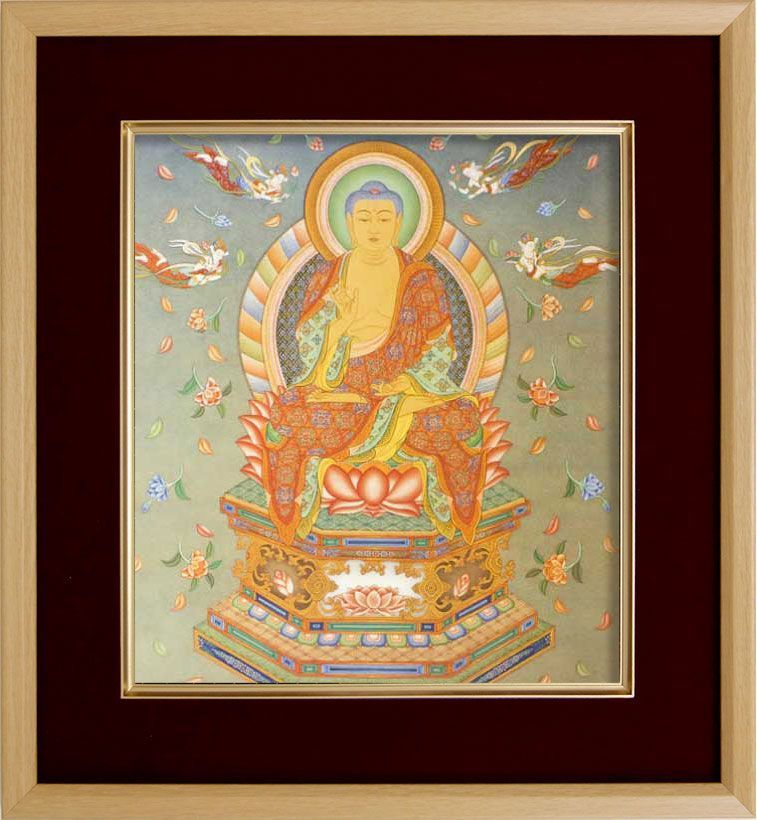 墨彩画手書　小林喜一郎/釈迦立像　額装 仏画 色紙額「釈迦如来」複製画 【額が選べます】法要 仏事の