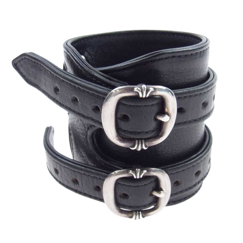 クロムハーツ黒レザー バングル CHROME HEARTS クロムハーツ（原本無） バングル ダブル R&R