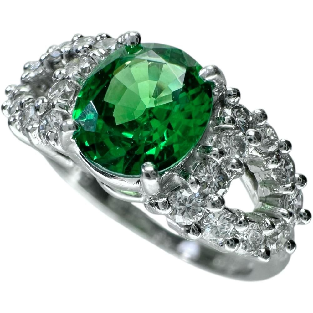 Pt900:12号:グリーンガーネット×ダイヤモンドリング 指輪 【公式