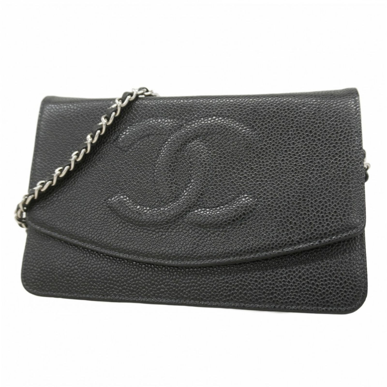 シャネル Chanel シャネル ショルダーウォレット チェーンショルダー キャビアスキン ブラック レディース