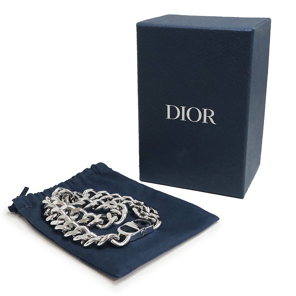 クリスチャンディオール CD Icon アイコン チェーンリンク ネックレス チョーカー シルバー N1097HOMMT 箱付 Christian Dior（中古）