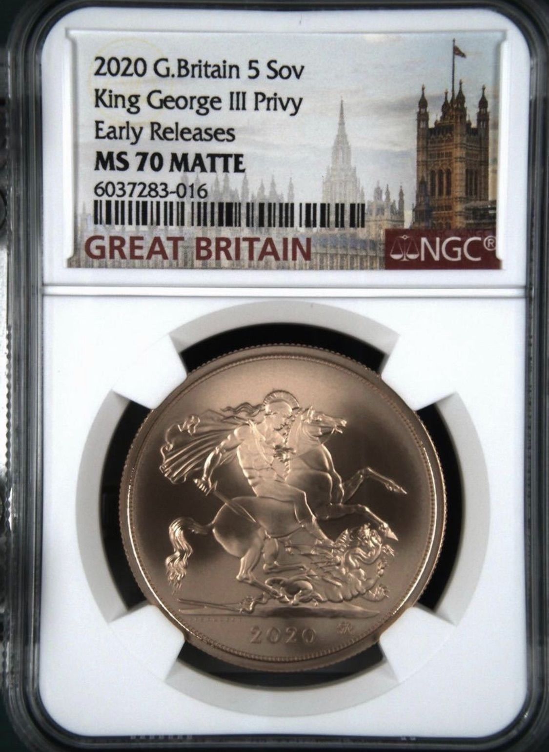 2020年イギリス ジョージ3世没後200周年記念  NGC MS70MATTE 2020 エリザベス2世 ジョージ3世没後200周年記念 5ポンド金貨