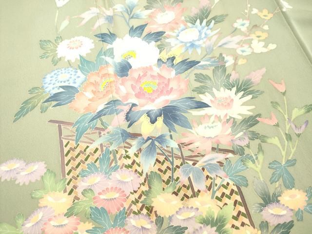 平和屋着物○本加賀友禅作家 岡本幸治 訪問着 草花文 正絹 逸品  