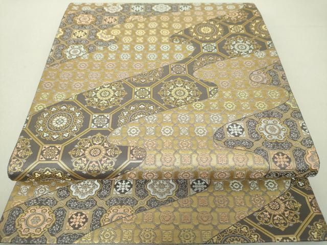 平和屋着物●西陣織　陰山織物謹製　箔屋清兵衛　六通柄袋帯　唐織　欧亜吉祥文　金糸　正絹　逸品　DAAV6330ps 平和屋着物○西陣織 陰山織物謹製 箔屋清兵衛 六通柄袋帯 唐織 欧亜