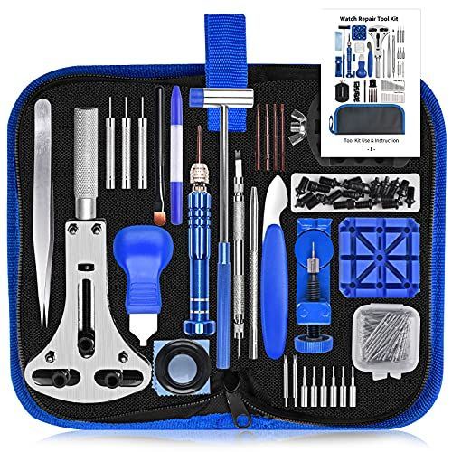 ETEPON 時計工具 セット 時計修理 電池交換 ベルト調整 裏蓋開け 裏蓋オープナー 腕時計 メンテナンス工具 108本バネ棒 ET019