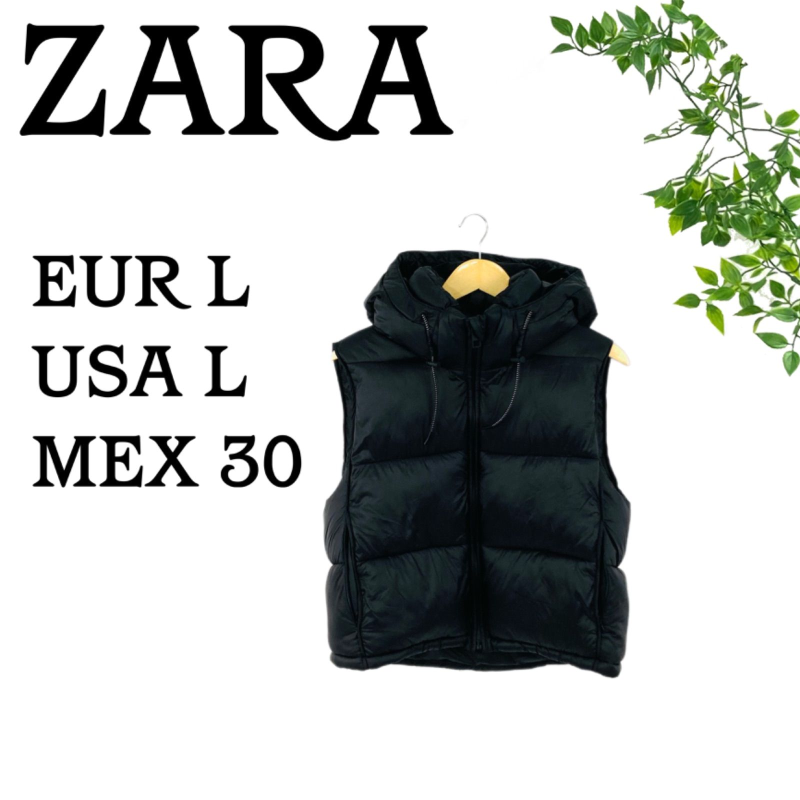 ＊中古＊レディース　 美品 ZARA　ザラ　 ダウン　ベスト　ブラック 黒 冬 防寒 　フード付き　プチプラ　アウター　軽量　RN77302　 フォロー割 A509