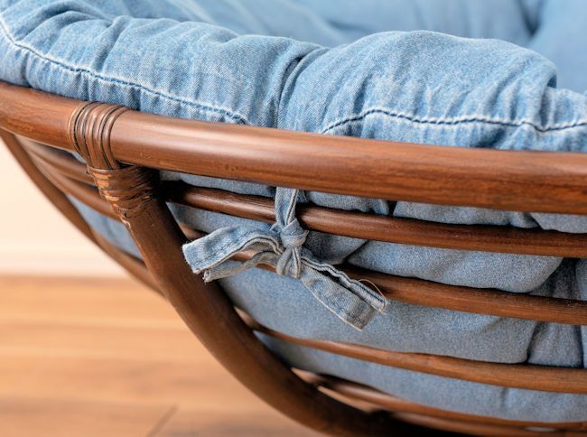 ラタンパパサンチェア 座面デニム 角度調節 パーソナルチェア 籐（1022） ラタンパパサンチェア 丸形 リゾート 座面デニム 角度調節 パーソナル