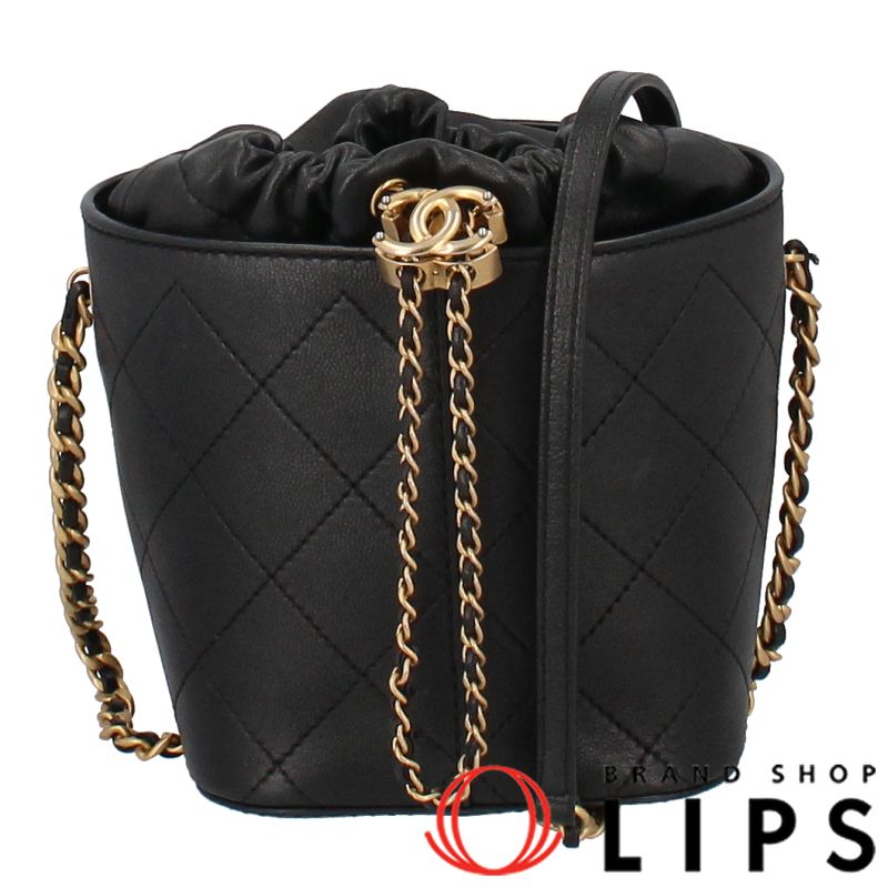 ［美品］シャネル　ラムスキン　マトラッセ　巾着　ショルダーバッグ　てさげ CHANEL シャネル マトラッセ 巾着バッグ ココマーク ラムスキン