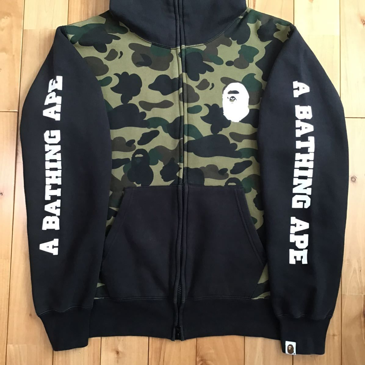 1st camo green × Black フルジップ パーカー Lサイズ a bathing ape