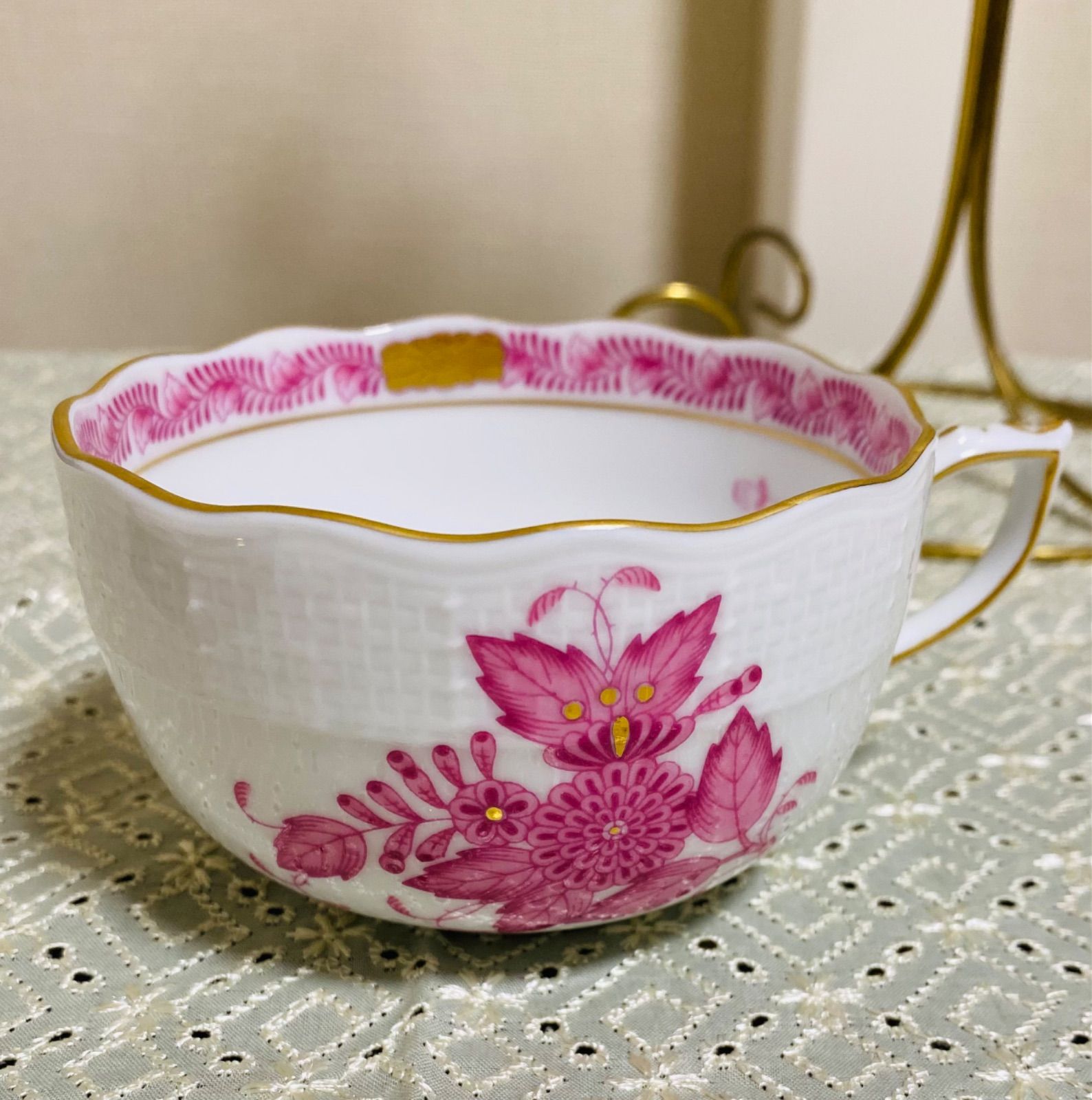 ヘレンド　インドの華　アポニーピンクハート型小物入　アンティーク ヘレンド インドの華 アポニーピンクハート型小物入