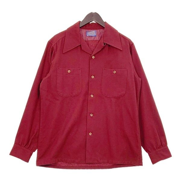 PENDLETON ペンドルトン 70s ウール シャツ オープンカラー 開襟 長袖 アメリカ製 古着 メンズ Mサイズ ボルドー トップス DM17101