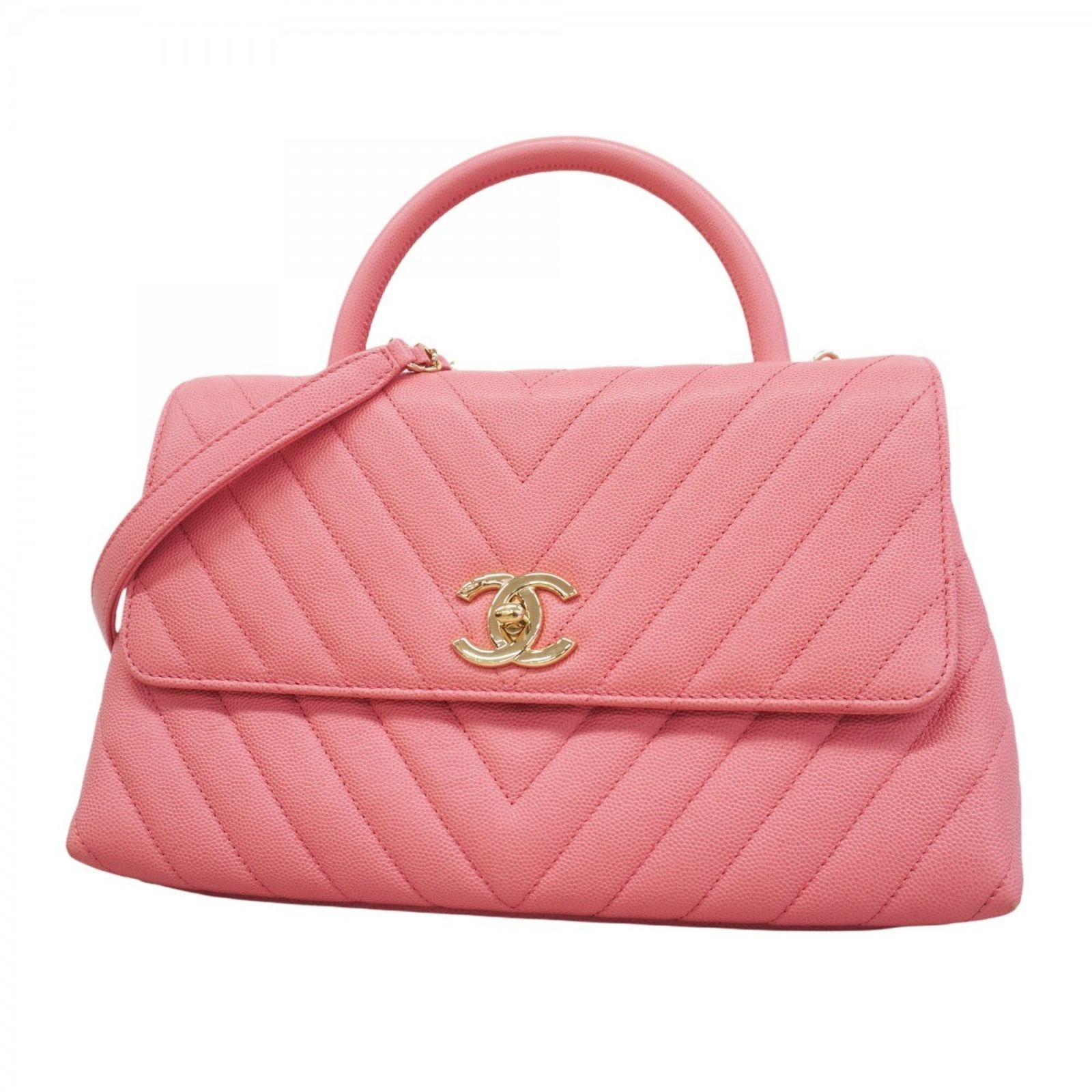 希少☆ CHANEL ココハンドル キャビア バッグ スモール シャネル(Chanel) シャネル ハンドバッグ Vステッチ ココ