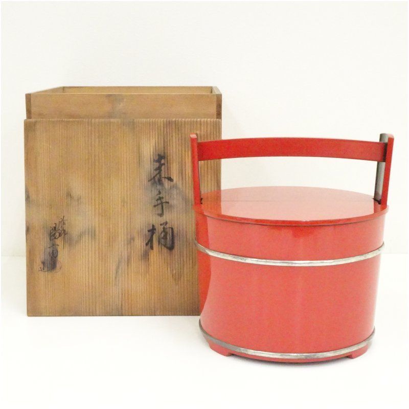 お手頃価格 塗師 岡本陽斎造 朱塗手桶水指（共箱） 水指し 茶道 茶道具 工芸品