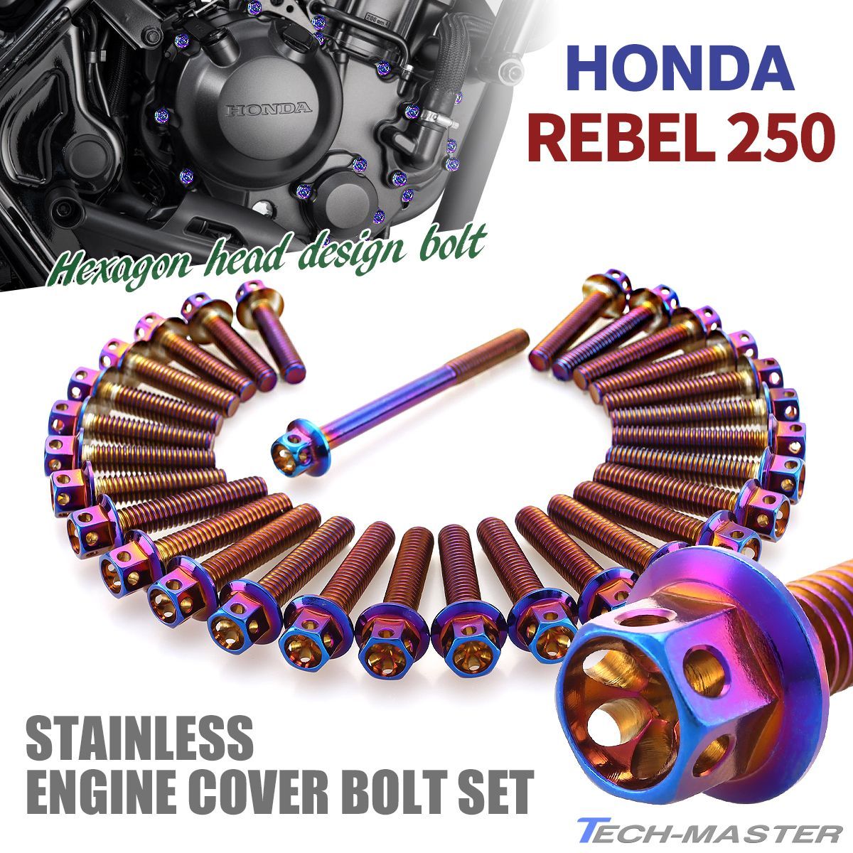レブル250 REBEL 2017年-2022年 エンジンカバー クランクケース ボルト 29本セット ステンレス製 ホンダ車用 焼きチタンカラー TB6906