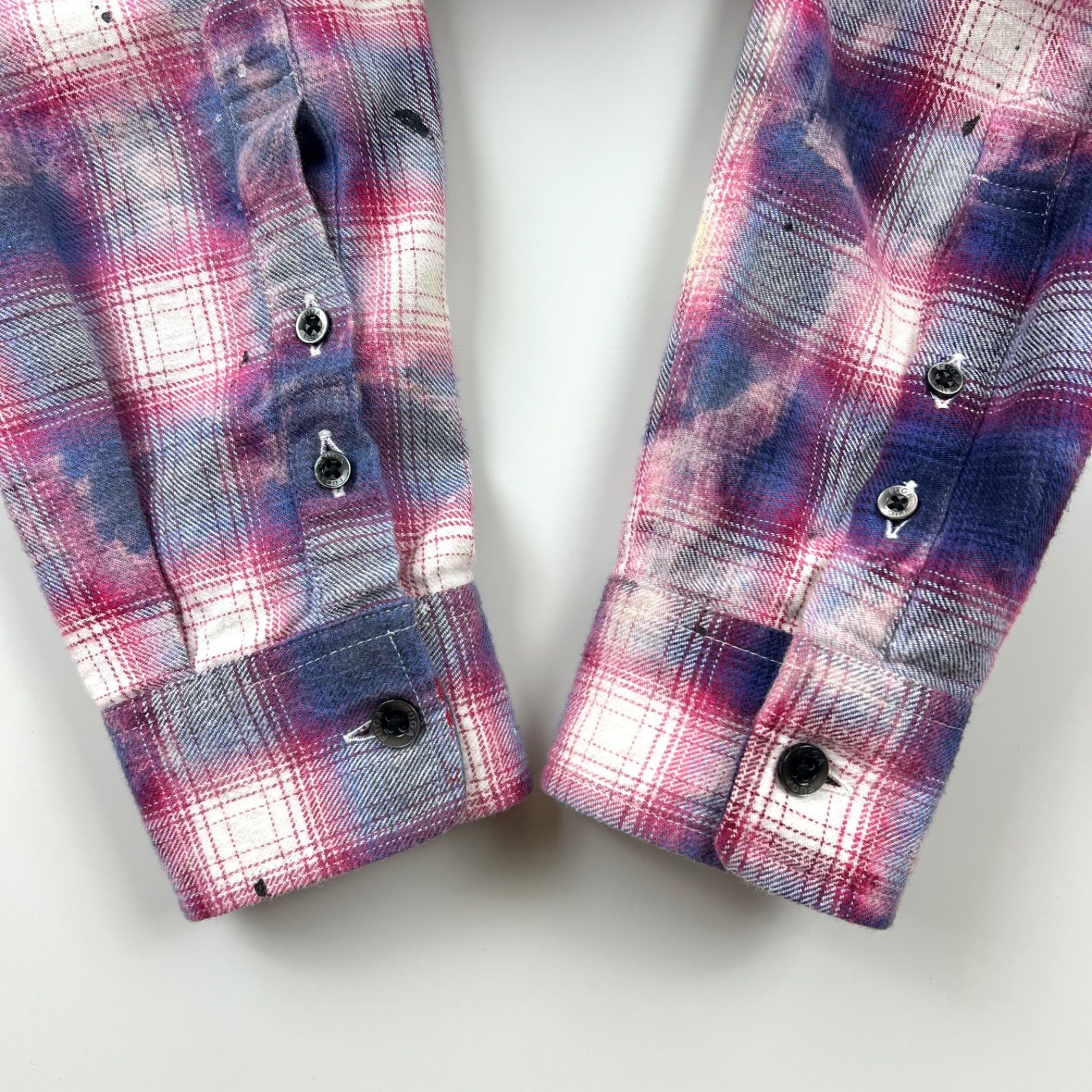 FUGA y2k grunge ombre check L/S shirts 44 フーガ ペイント加工 