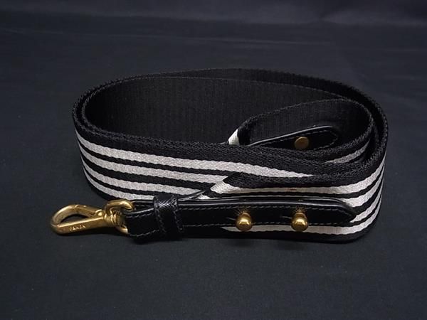 □美品□ PRADA プラダ カナパ キャンバス×レザー ストライプ