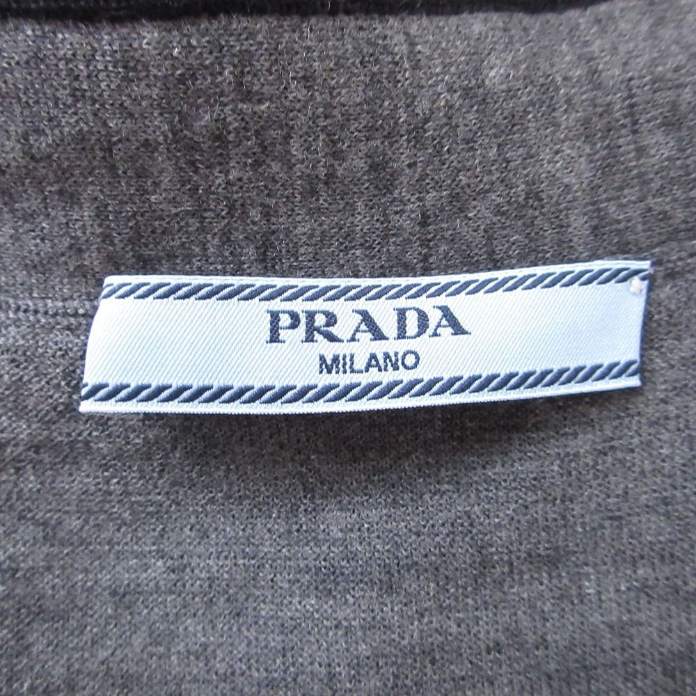 PRADA - 美品 PRADA プラダ ウール パイピング ロングスリーブ Vネック ニットカーディガン サイズ42 グレー レディース 古着 中古 USED 美品 PRADA プラダ ウール パイピング ロングスリーブ Vネック ニット