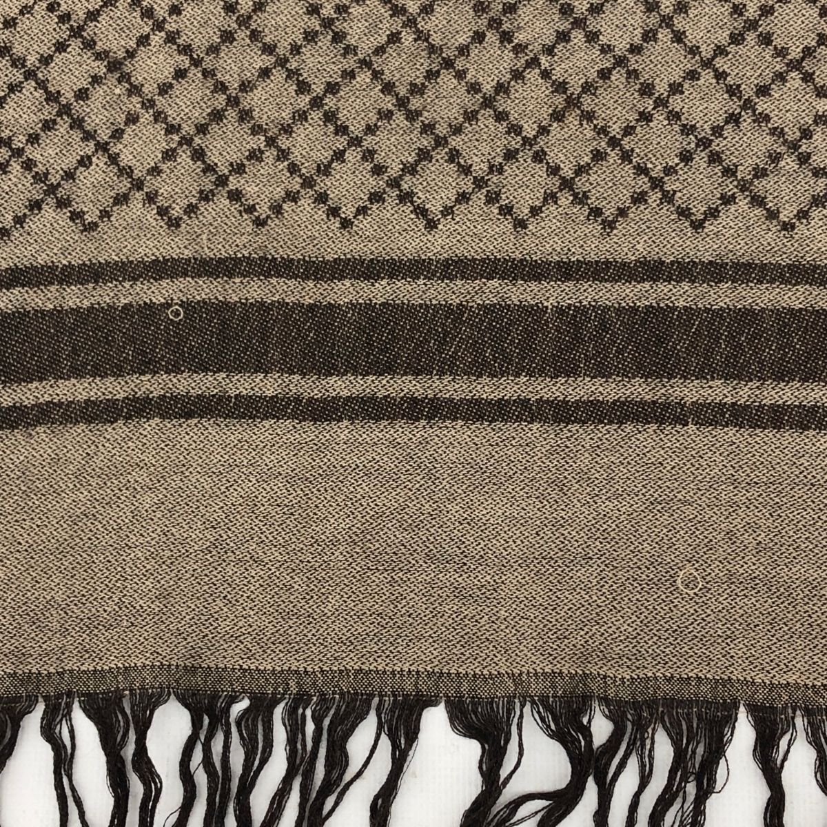 GUCCI グッチ 大判ストール ファー付 GG柄 シルク混 ブラウン