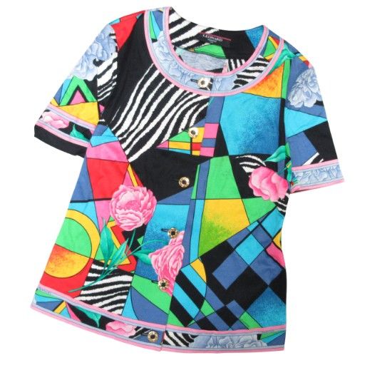 レオナール LEONARD ファッション FASHION PARIS 花柄 カーディガン 半袖 シャツ 金ボタン 総柄 マルチカラー M MNK1