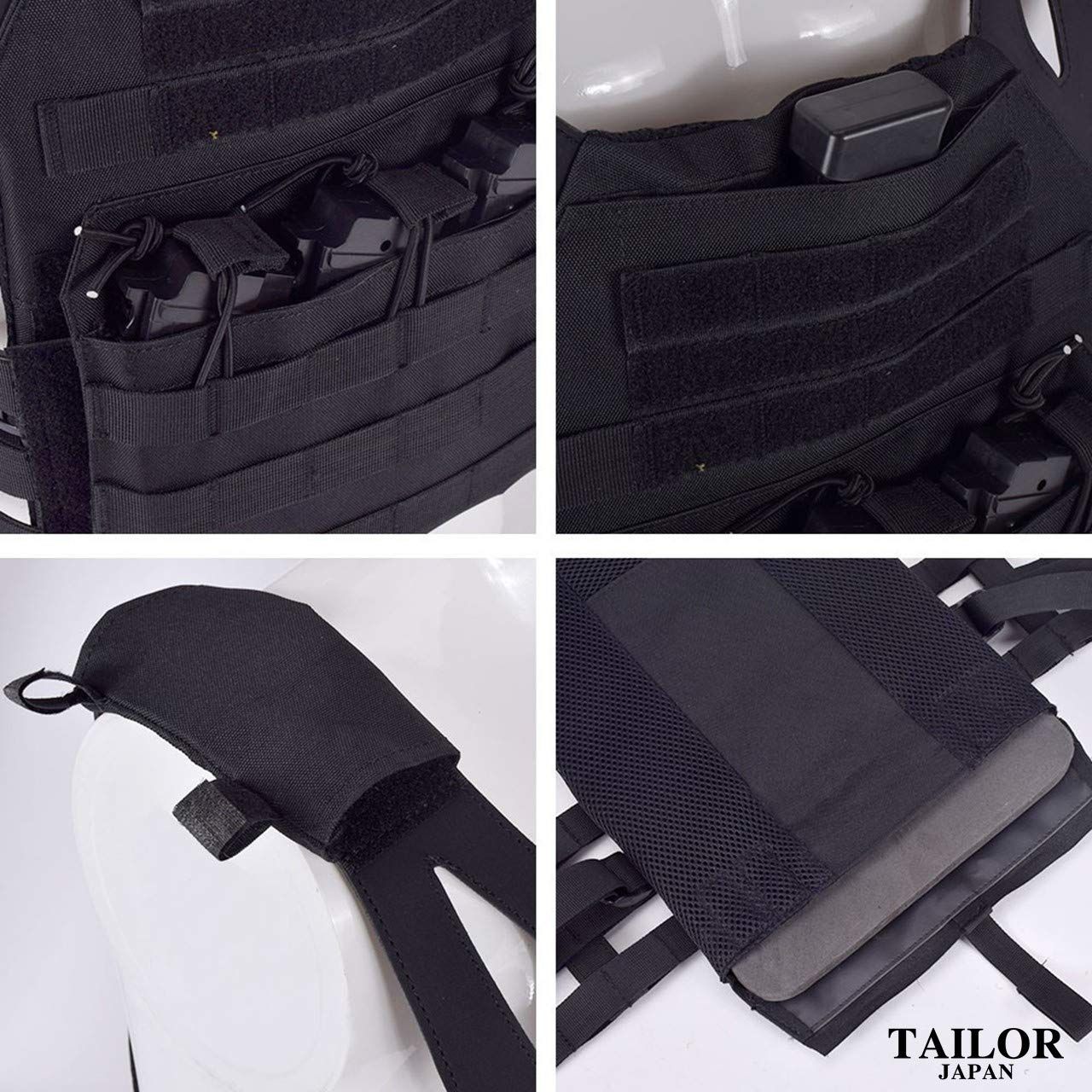 迅速発送 TAILOR JAPAN タクティカルベスト サバゲー ベスト プレートキャリア 特殊部隊 サバイバルゲーム SWAT マグポーチ付き MOLLE 防弾チョッキ フリーサイズ 1000Dナイロン製 ブラック YUZUMIYA_COM